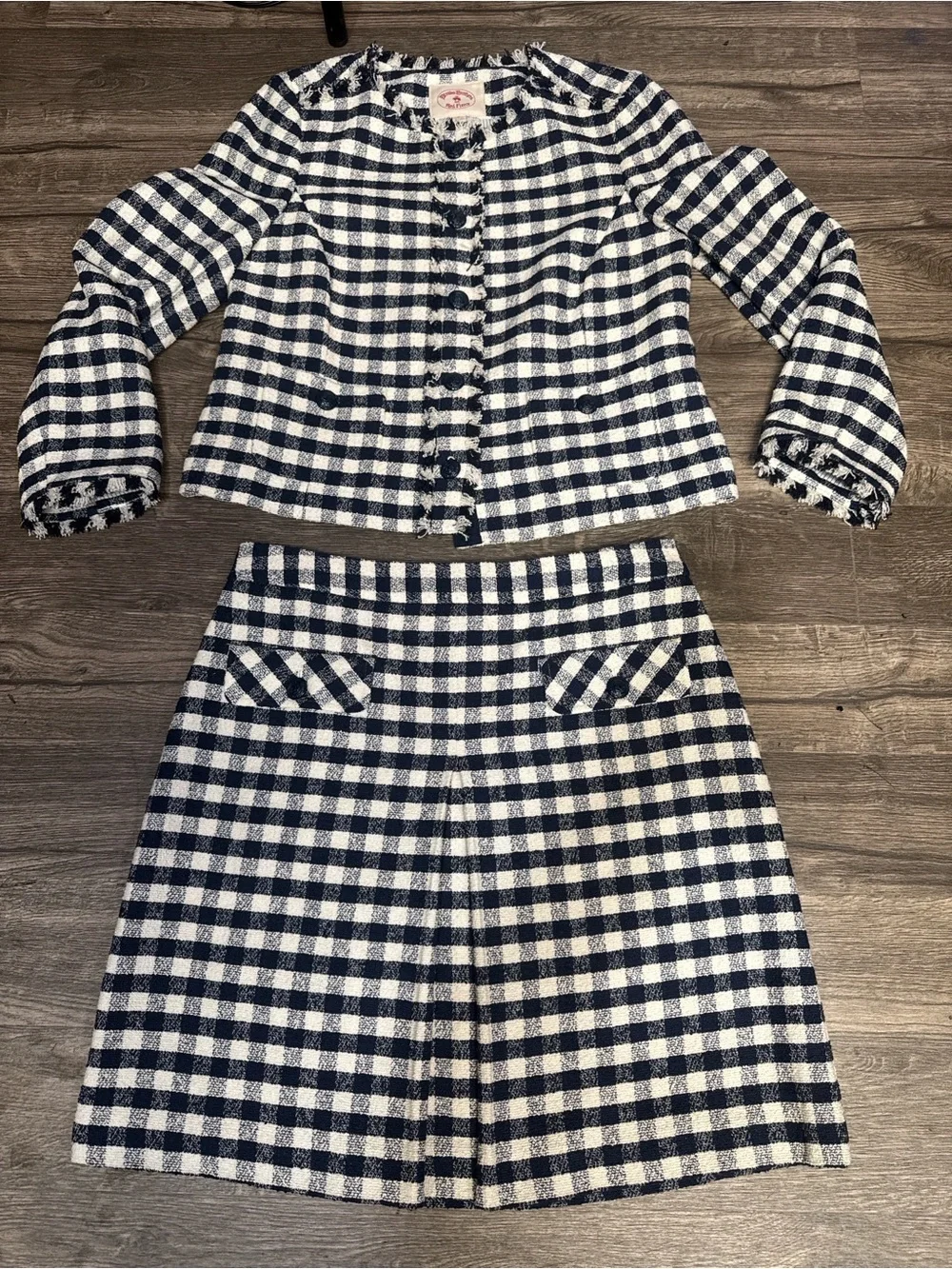 Brooks Brothers Red Fleece Navy White Gingham Tweed Skirt Suit Set Size 10 - Picture 3 of 11